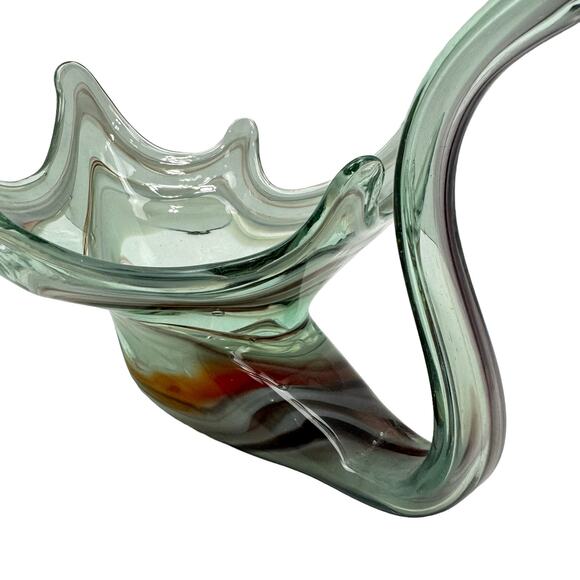 Vintage MCM Sooner Glass Blown Swirl Purple Orange White Swan Bowl Mid Century - Picture 5 of 6